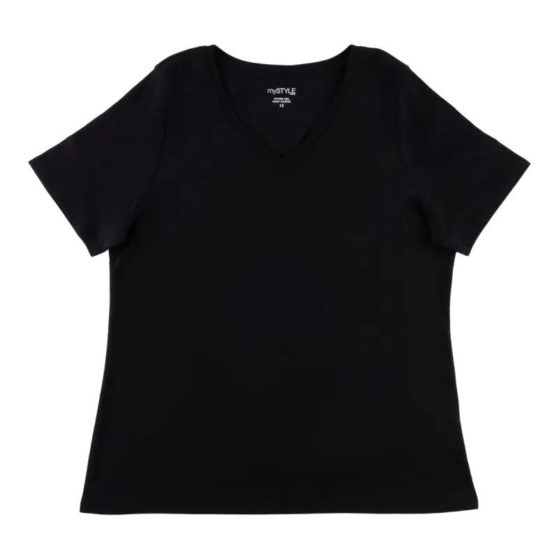 mySTYLE Women's Plus V-Neck Fitted T-Shirt sold by Giant Tiger