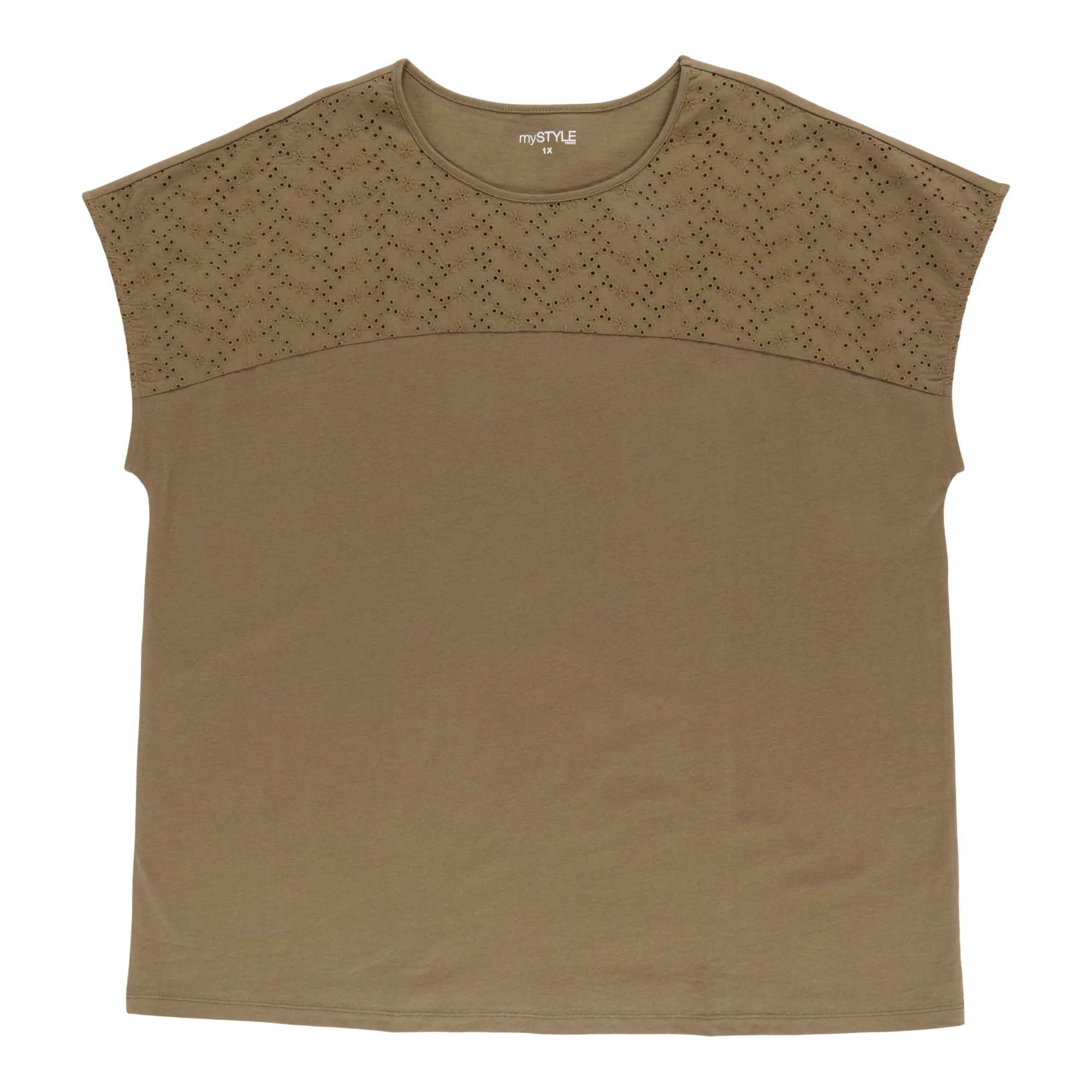 mySTYLE Women's Plus Eyelet Front T-Shirt sold by Giant Tiger