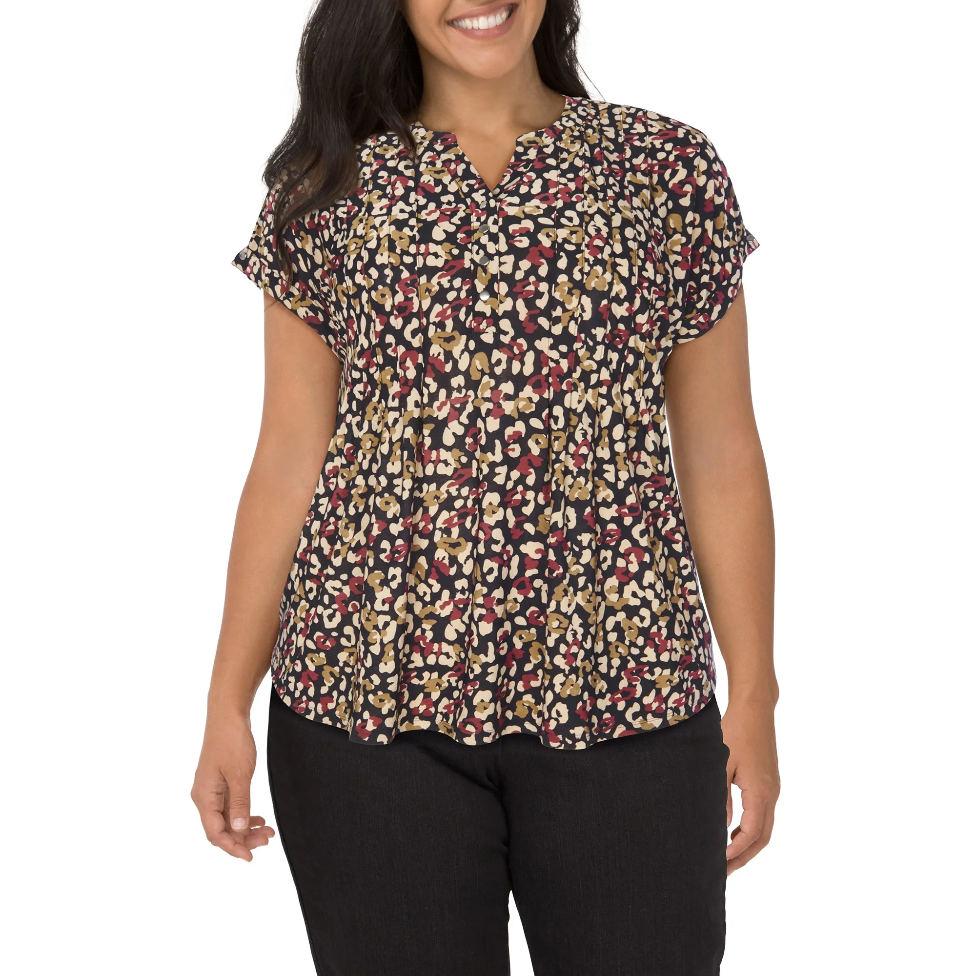 lily morgan Women's Plus Trendsetters Printed Pintuck Top sold by Giant Tiger