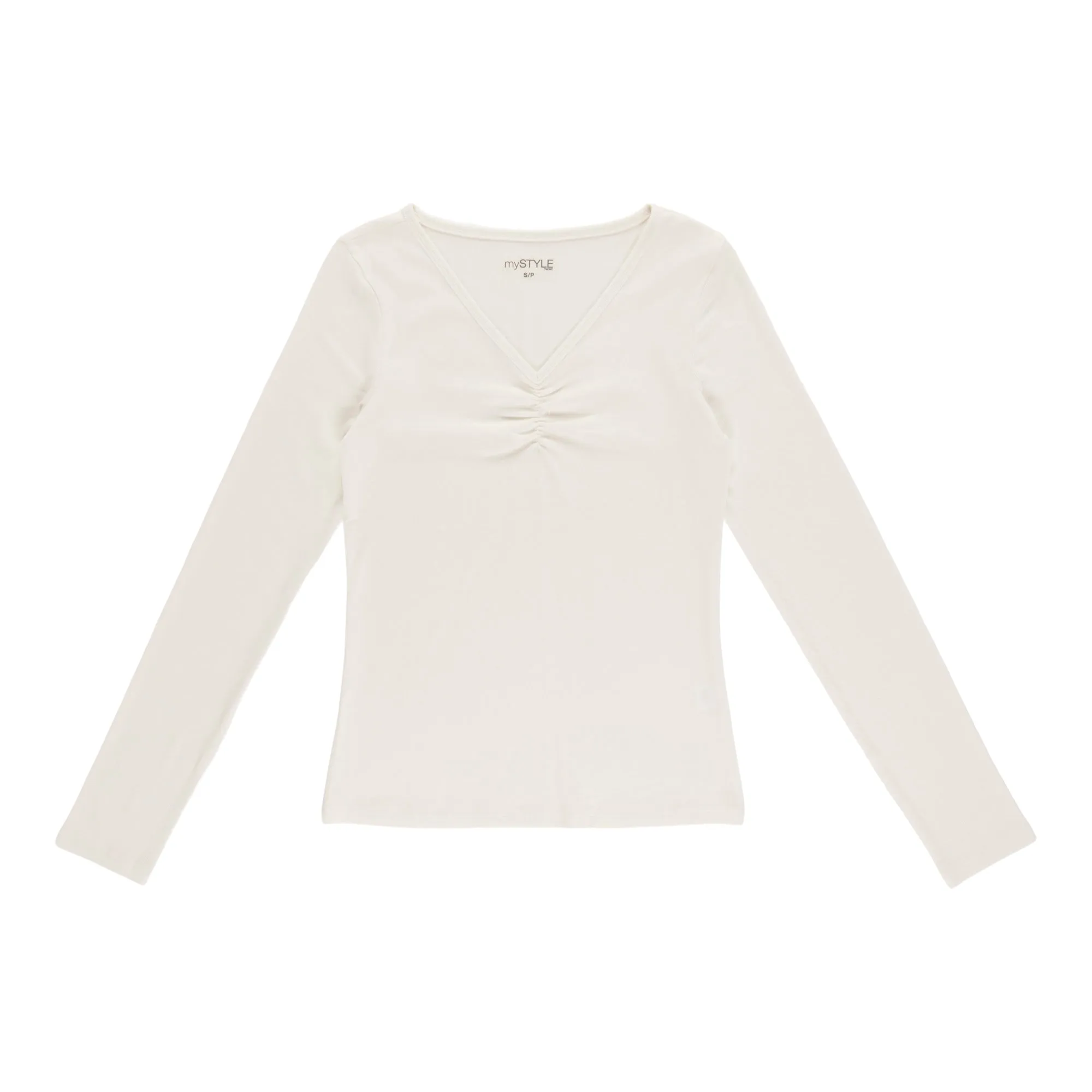mySTYLE Women's V-Neck Ruched Long Sleeve Tee sold by Giant Tiger
