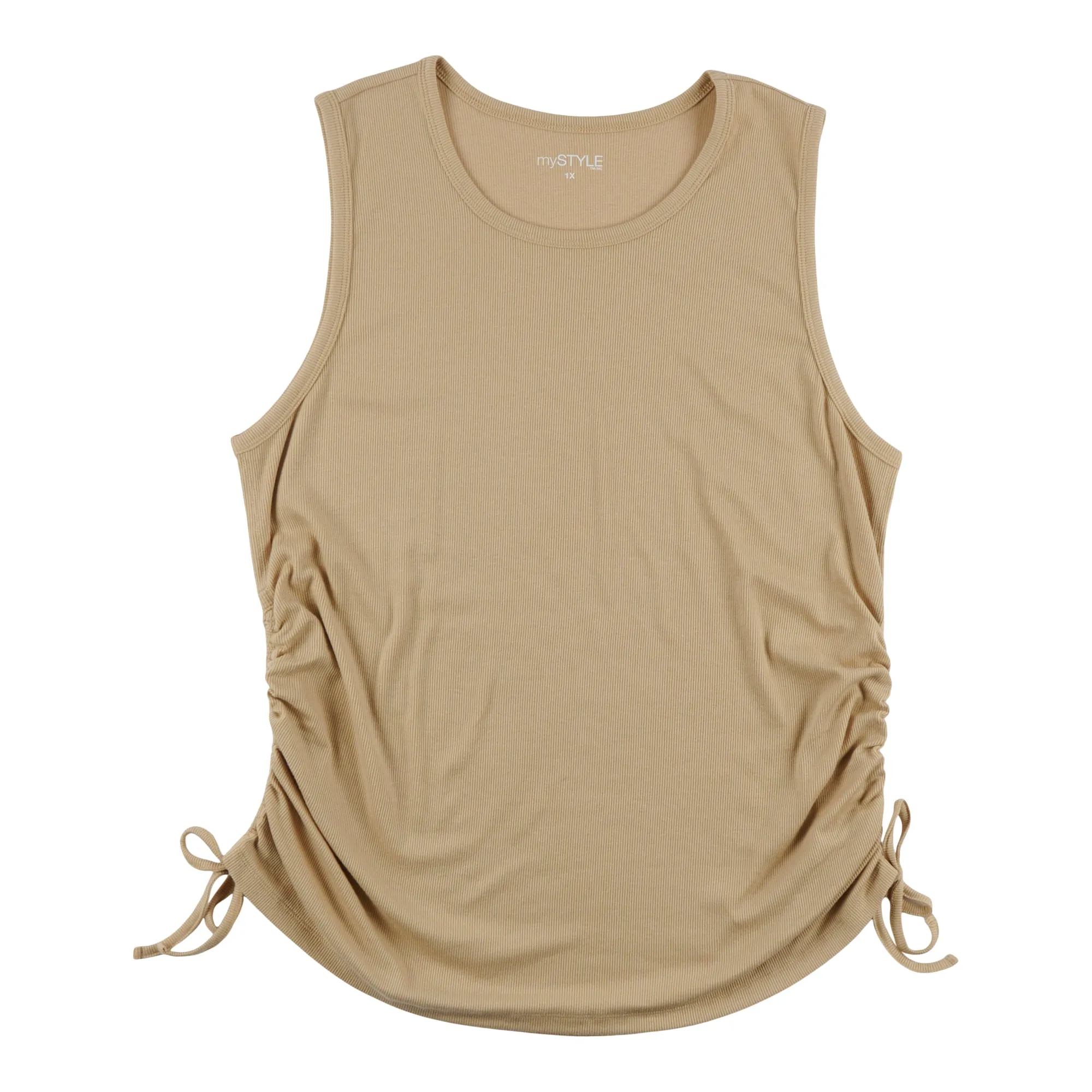 mySTYLE Women's Plus Festival Ribbed Ruched Side Tank Top sold by Giant Tiger