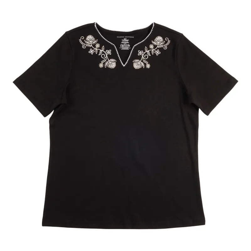 Classic Editions Women's Summer Look Short Sleeve Top with Neck Embroidery made by Giant Tiger