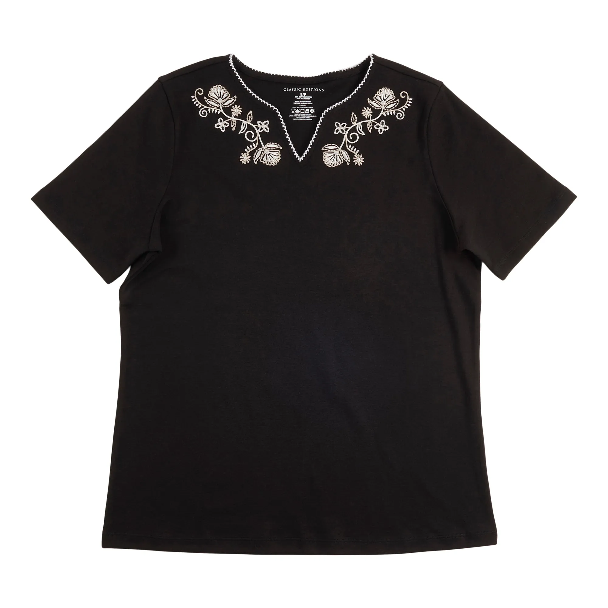 Classic Editions Women's Summer Look Short Sleeve Top with Neck Embroidery sold by Giant Tiger