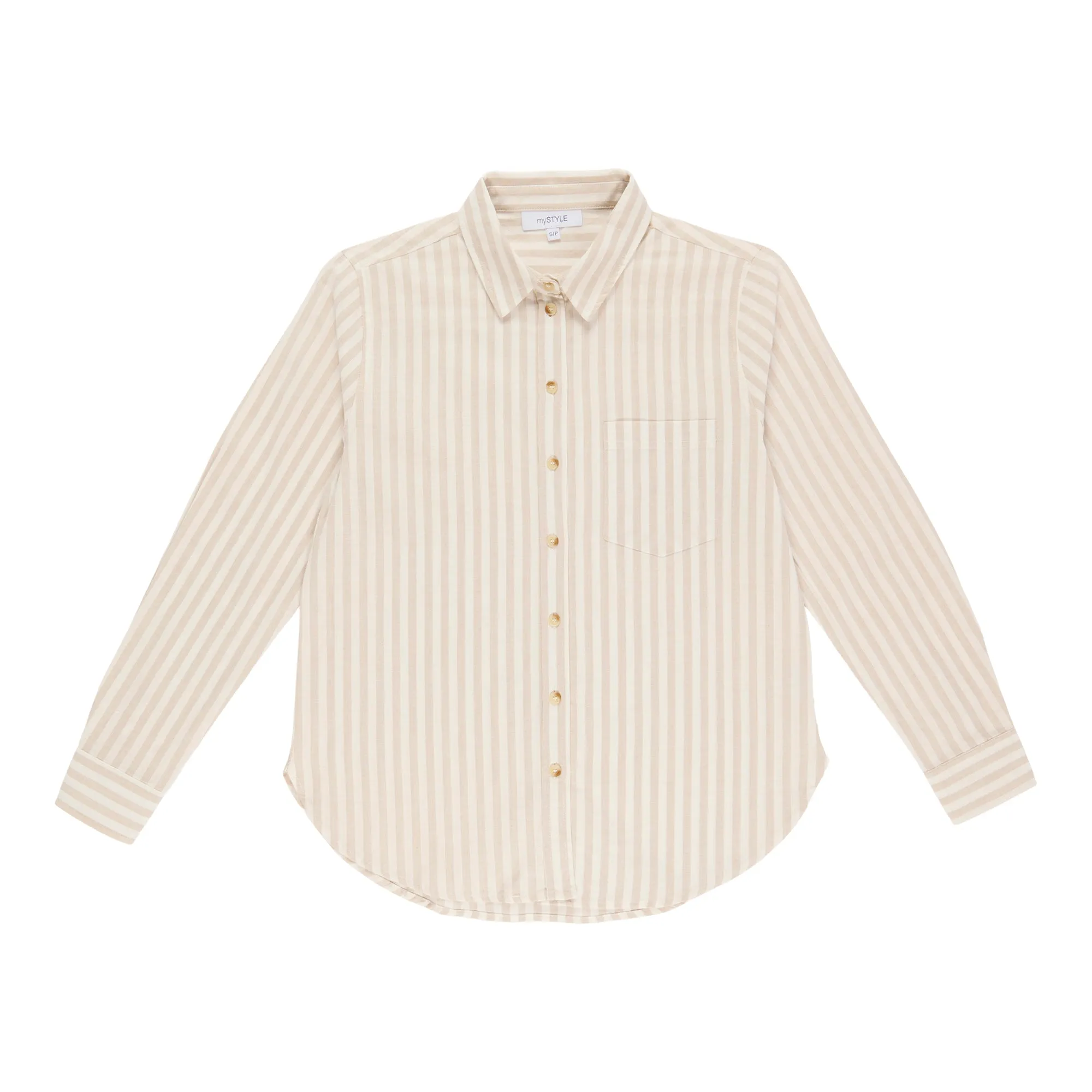 mySTYLE Women's Collared Striped Long Sleeve Linen Shirt sold by Giant Tiger