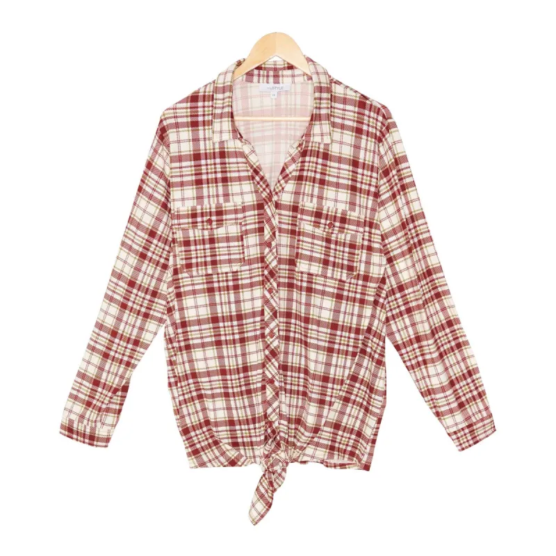 mySTYLE Women's Plus Front Tie Plaid Shirt sold by Giant Tiger