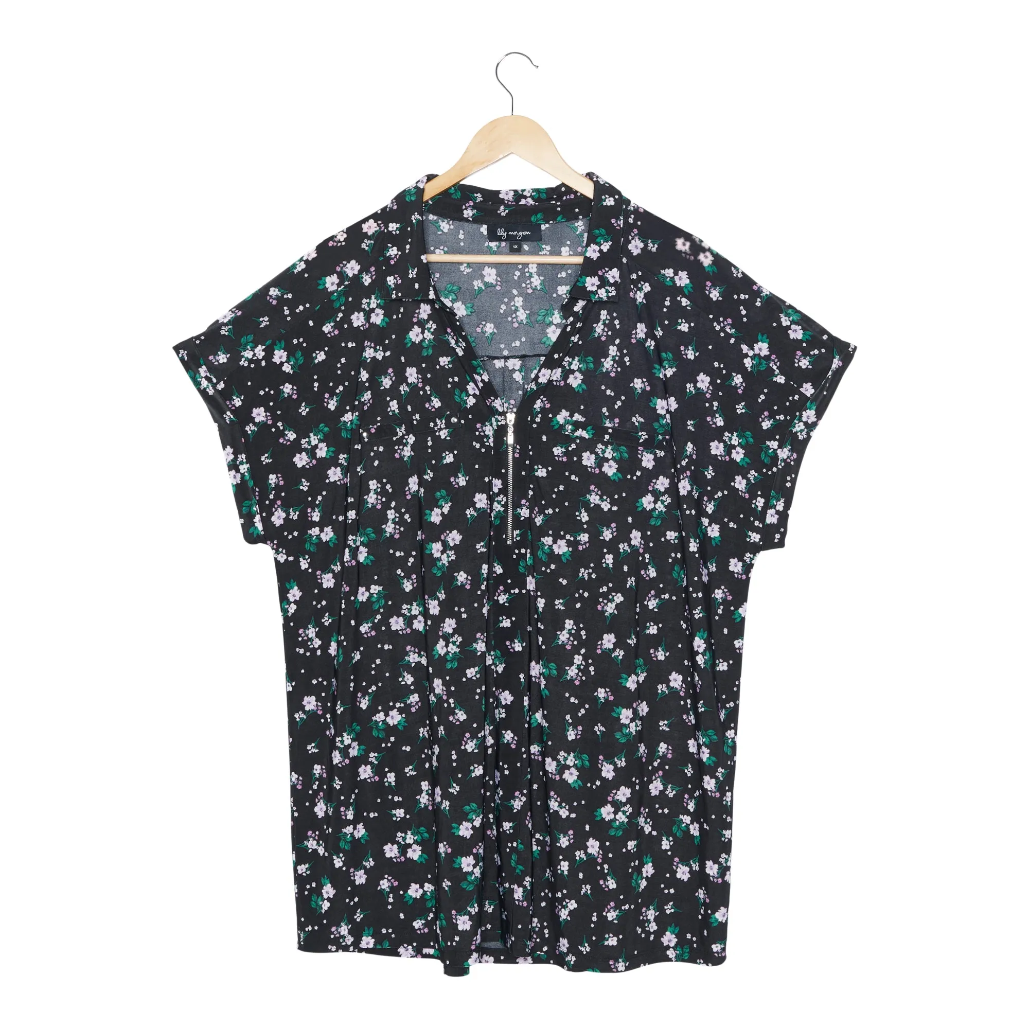 lily morgan Women's Plus Spring Flair Printed Zip Front Top sold by Giant Tiger product image thumbnail 2