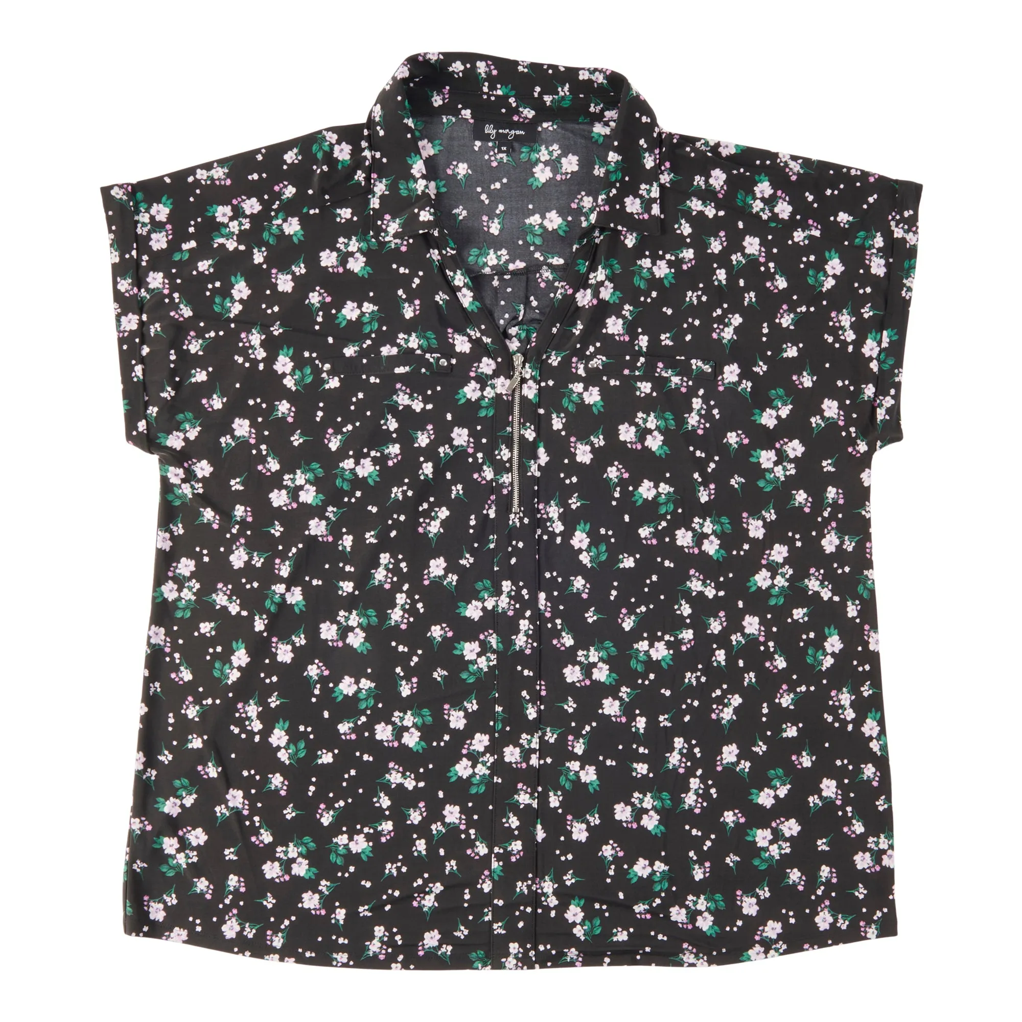 lily morgan Women's Plus Spring Flair Printed Zip Front Top sold by Giant Tiger