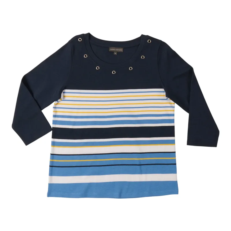 Classic Editions Women's Classic Style Striped Top with Eyelet Detailing sold by Giant Tiger
