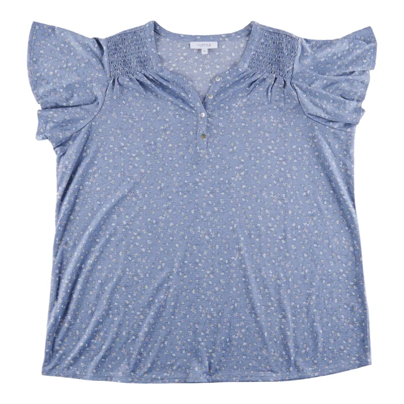 mySTYLE Women's Plus Festival Printed Flutter Top sold by Giant Tiger