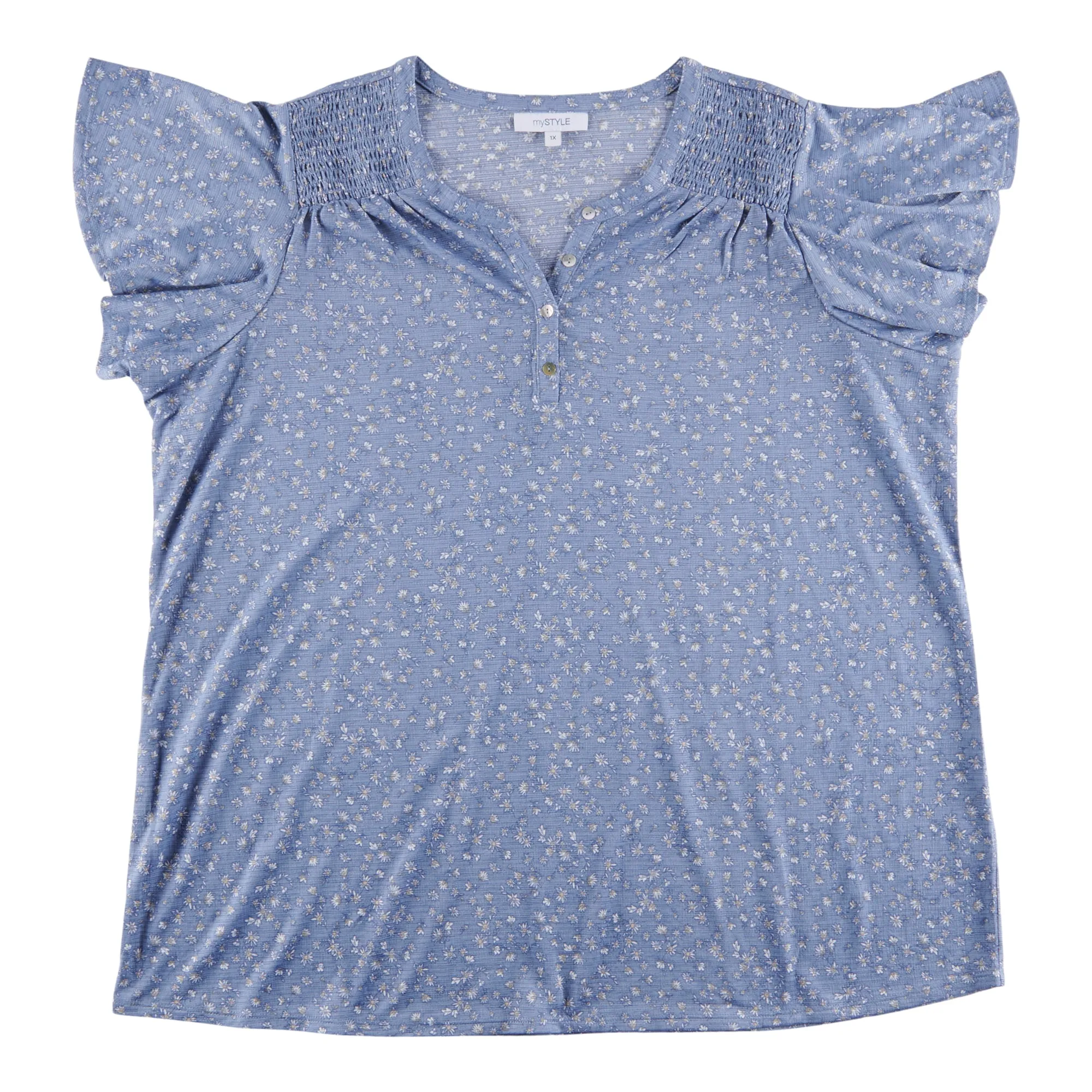 mySTYLE Women's Plus Festival Printed Flutter Top sold by Giant Tiger