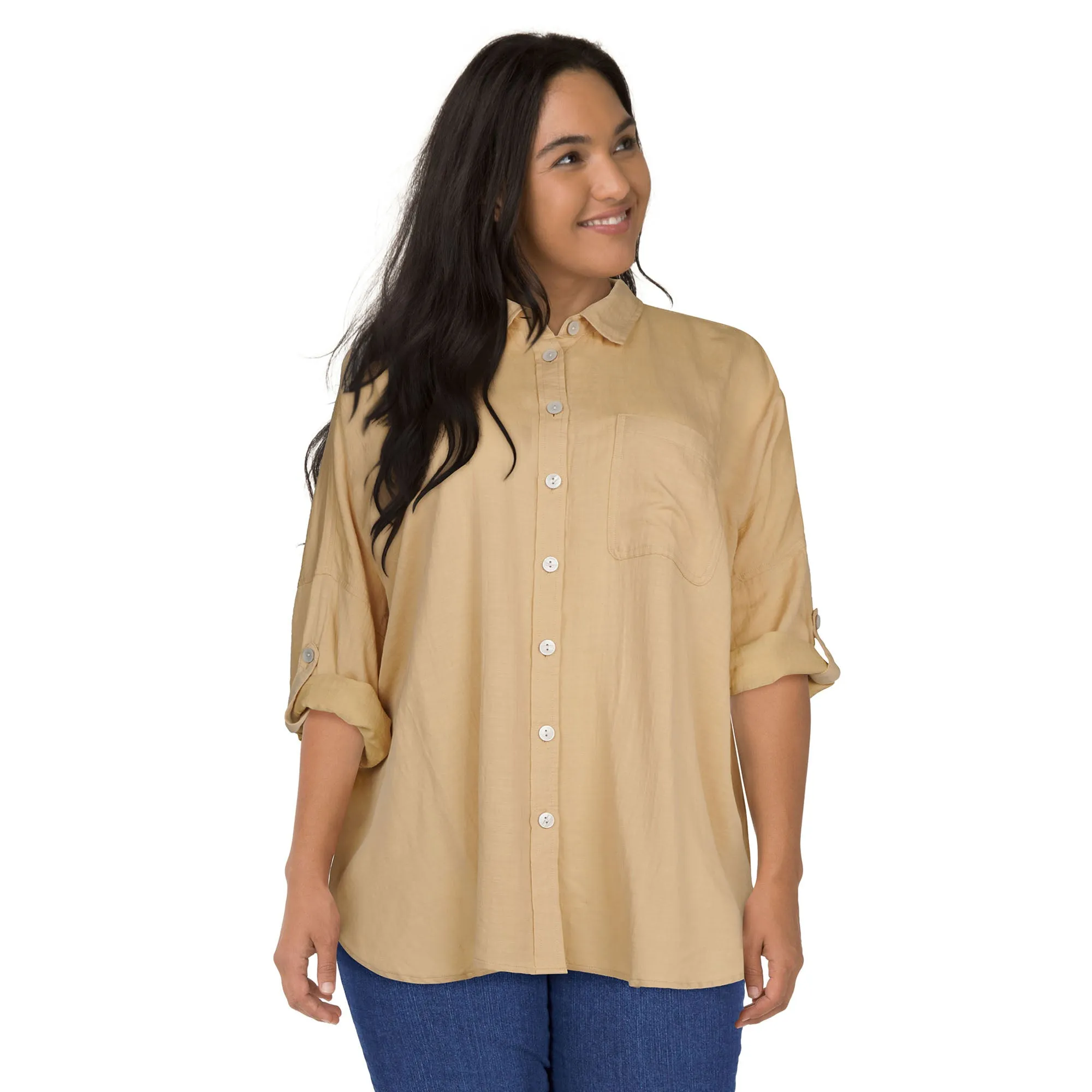 mySTYLE Women's Plus Festival Solid Crinkle Button-Up Shirt sold by Giant Tiger product image thumbnail 2