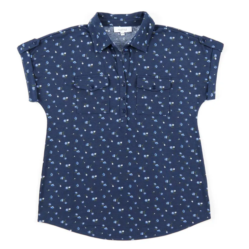 mySTYLE Women's Collared Short Sleeve Printed Top with Chest Pockets sold by Giant Tiger