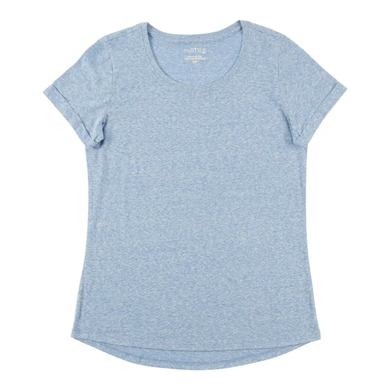 mySTYLE Women's Relaxed Fashion Scoop Neck T-Shirt with Rolled Sleeves sold by Giant Tiger