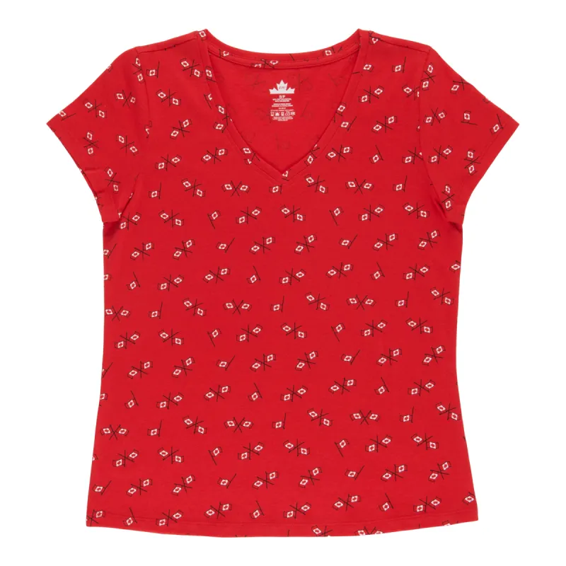 Canada EH! Women's Seasonal Canada Day V-Neck T-Shirt sold by Giant Tiger