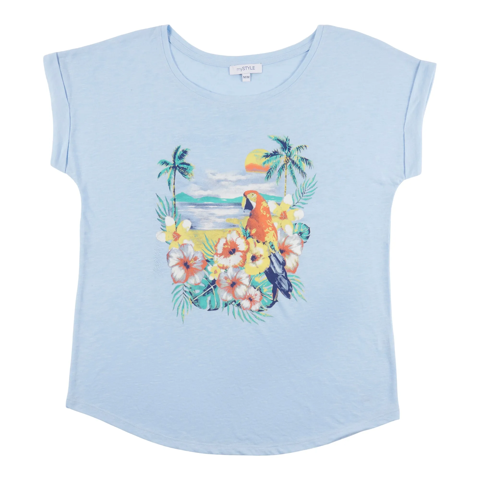 mySTYLE Women's Summer Sizzle Graphic Printed Roll Sleeve T-Shirt sold by Giant Tiger