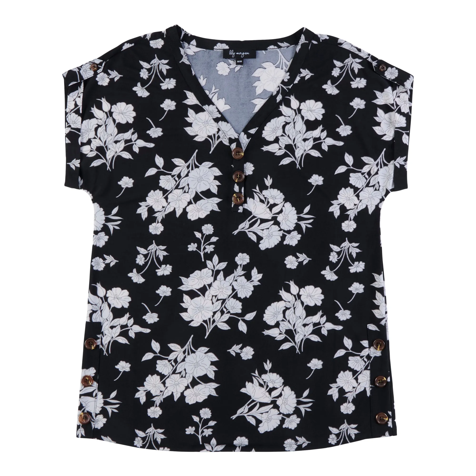 lily morgan Women's Tropical Printed Button Detail Top sold by Giant Tiger