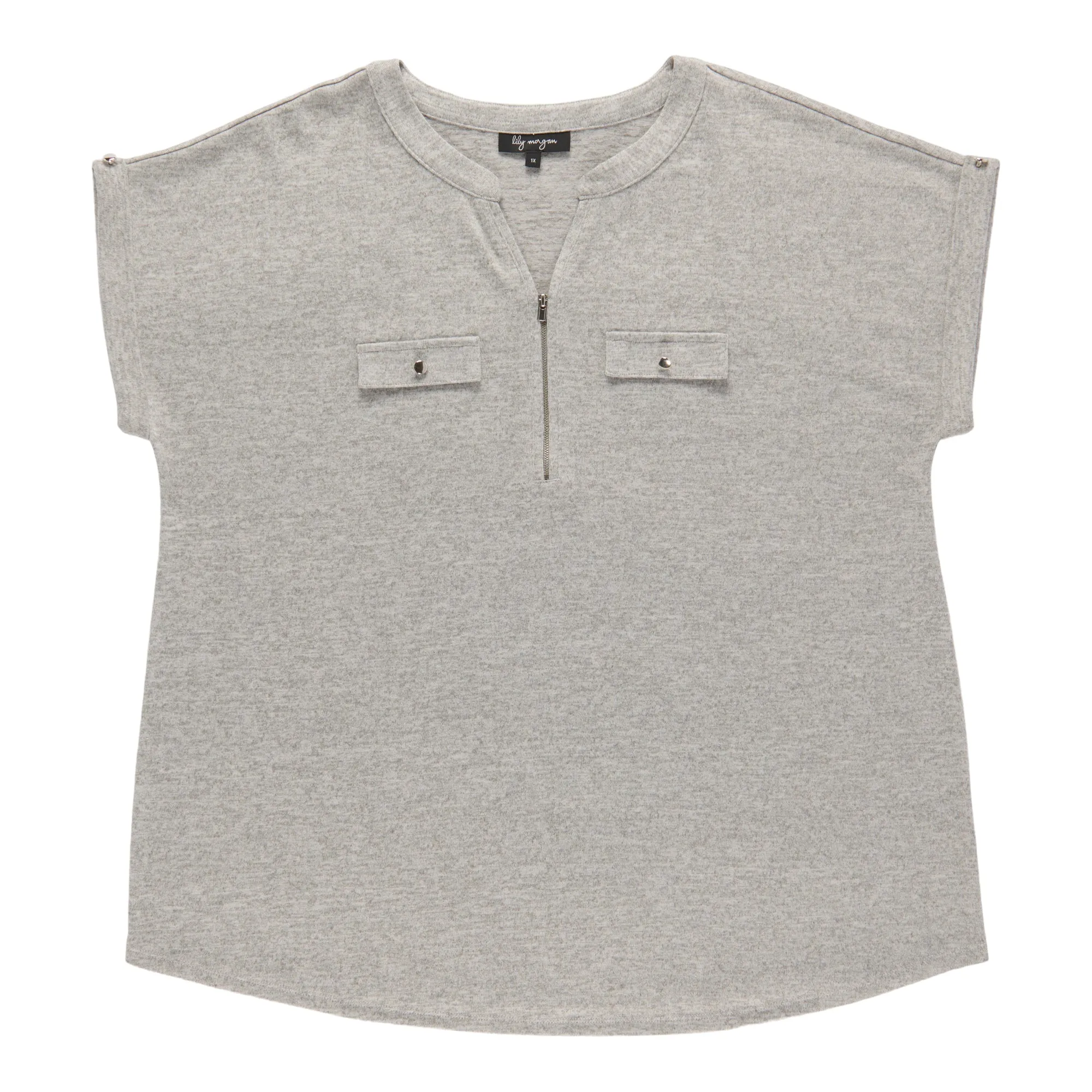 lily morgan Women's Plus V-Neck Zip Blouse sold by Giant Tiger