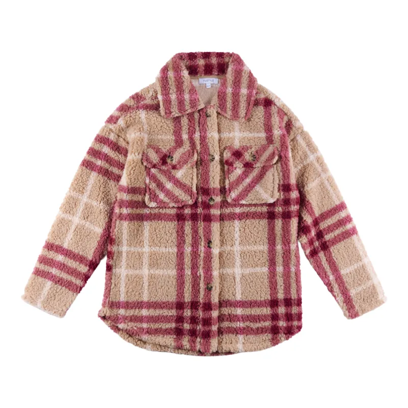 mySTYLE Women's Plaid Sherpa Shacket with Full Button Closure sold by Giant Tiger