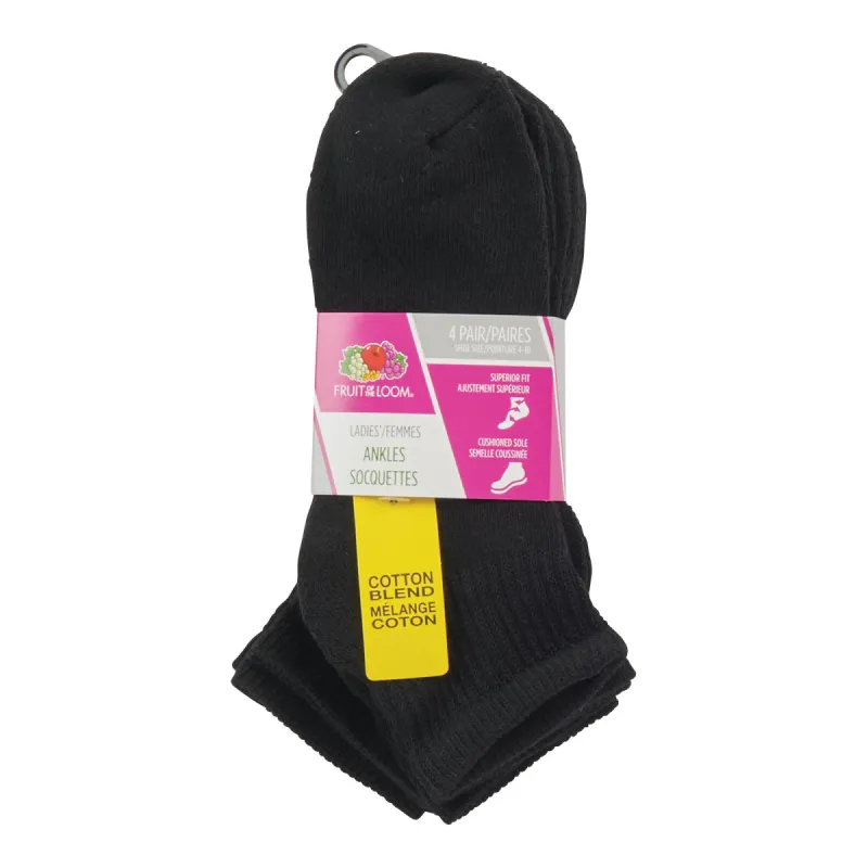 Fruit of the Loom Women's Ankle Socks, 4 to 10, Black, 4-Pack made by Fruit of the Loom