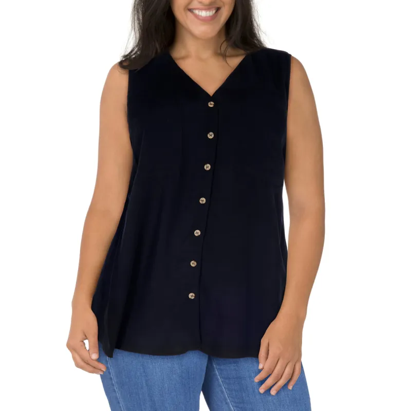 Women's Plus Ocean Blues Sleeveless Linen Blouse sold by Giant Tiger