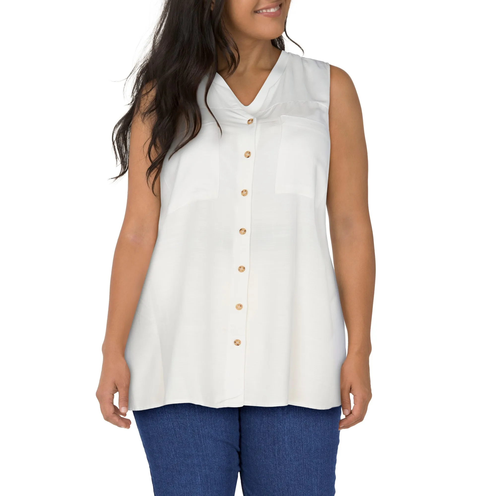 Women's Plus Ocean Blues Sleeveless Linen Blouse sold by Giant Tiger product image thumbnail 3