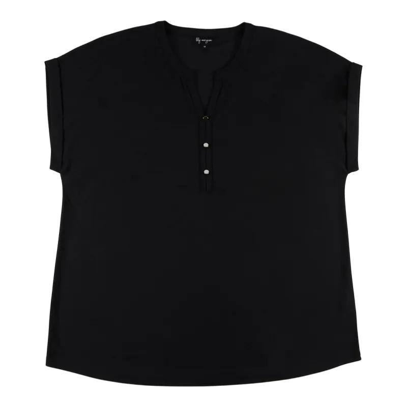lily morgan Women's Plus Mystic Solid Button Front Top sold by Giant Tiger