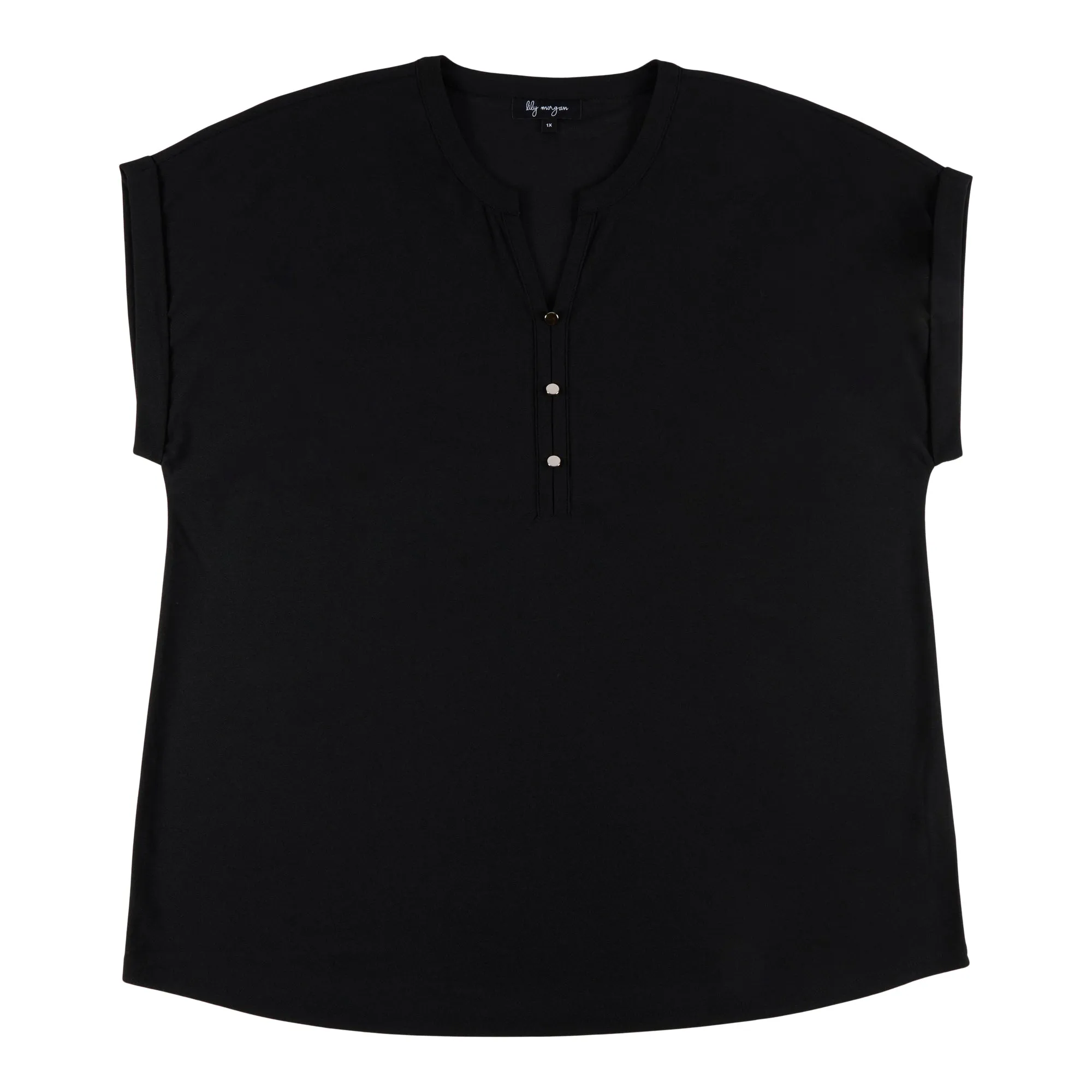 lily morgan Women's Plus Mystic Solid Button Front Top sold by Giant Tiger