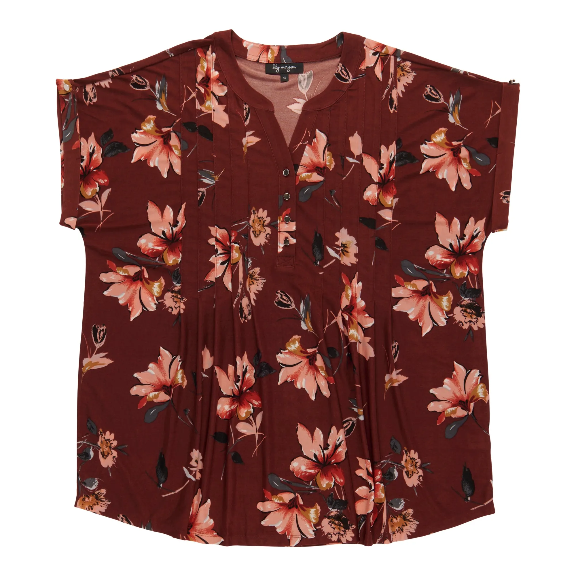 lily morgan Women's Plus Pleated Printed V-Neck Blouse sold by Giant Tiger product image thumbnail 2
