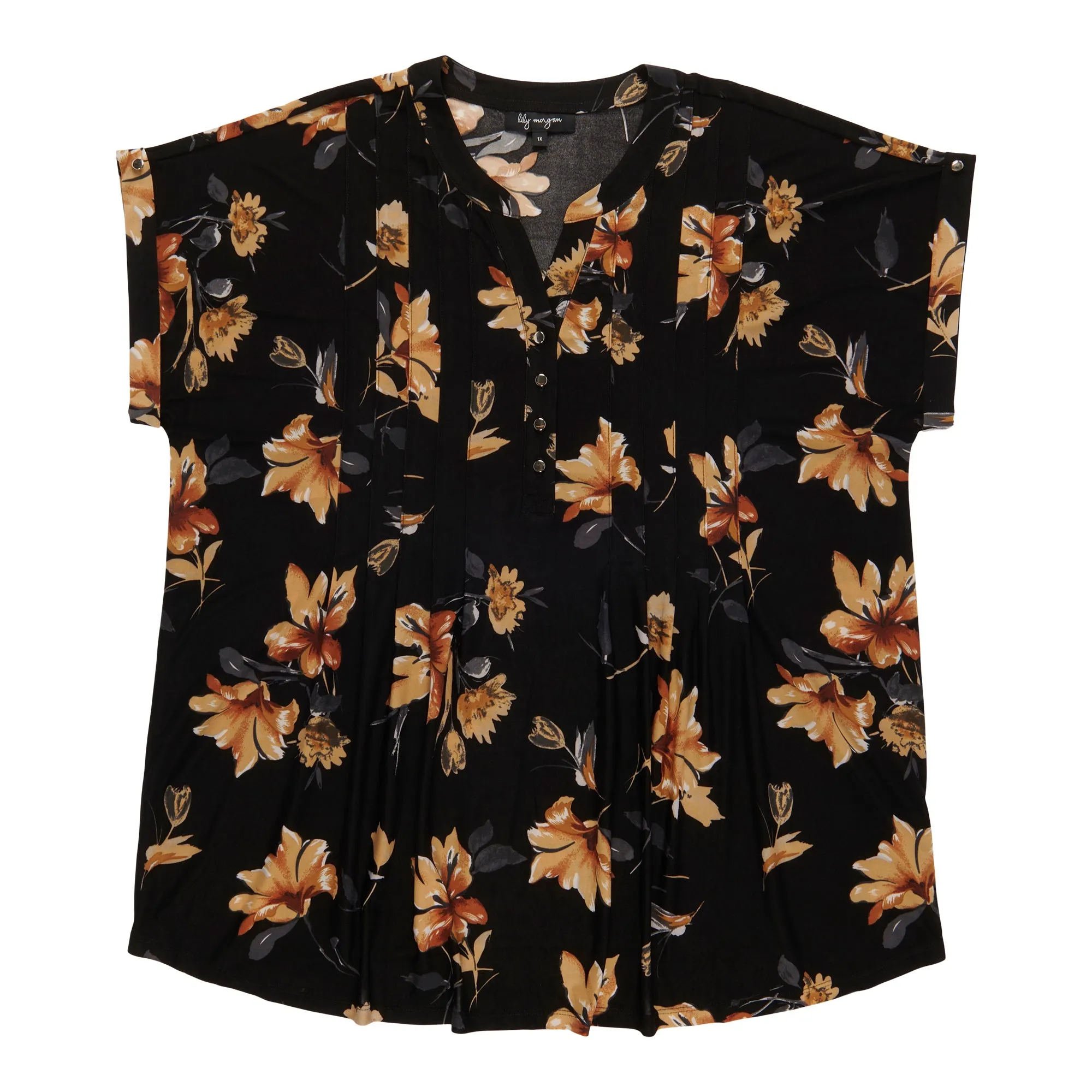 lily morgan Women's Plus Pleated Printed V-Neck Blouse sold by Giant Tiger