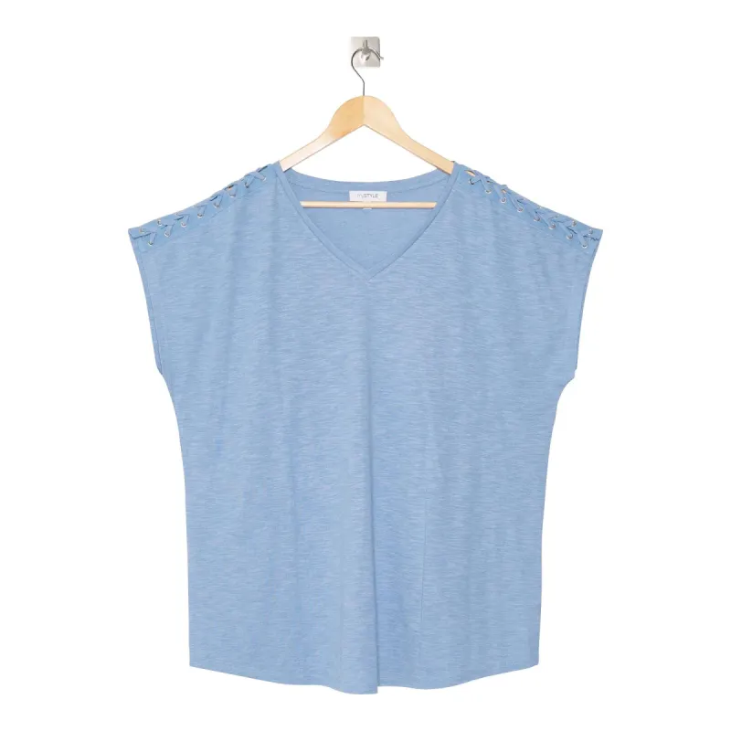 mySTYLE Women's Plus Lace Up Shoulder Top sold by Giant Tiger