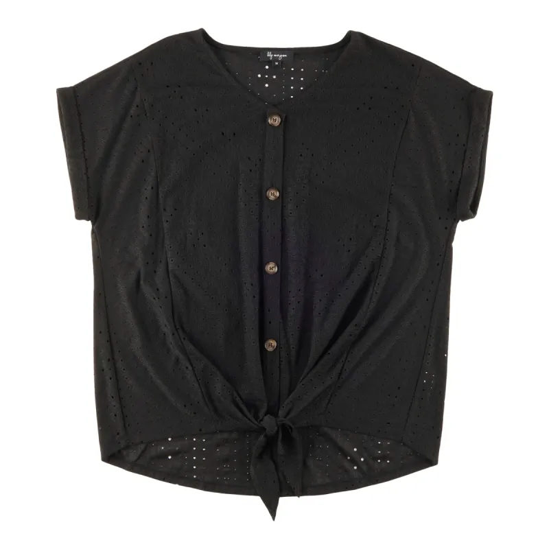 lily morgan Women's Plus Tropical Button Tie Front Top sold by Giant Tiger