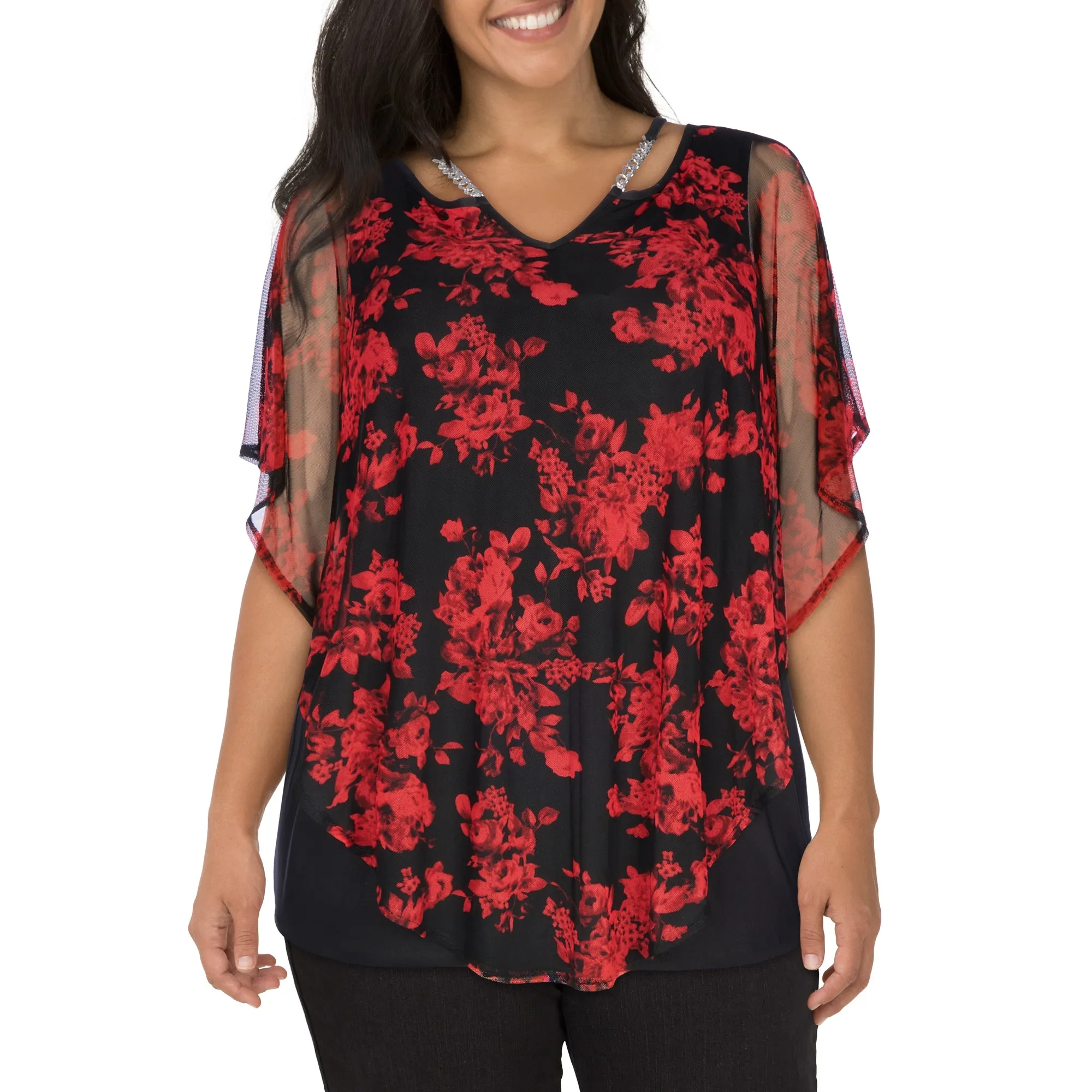 lily morgan Women's Plus Mesh Overlay V-Neck Blouse sold by Giant Tiger product image thumbnail 5
