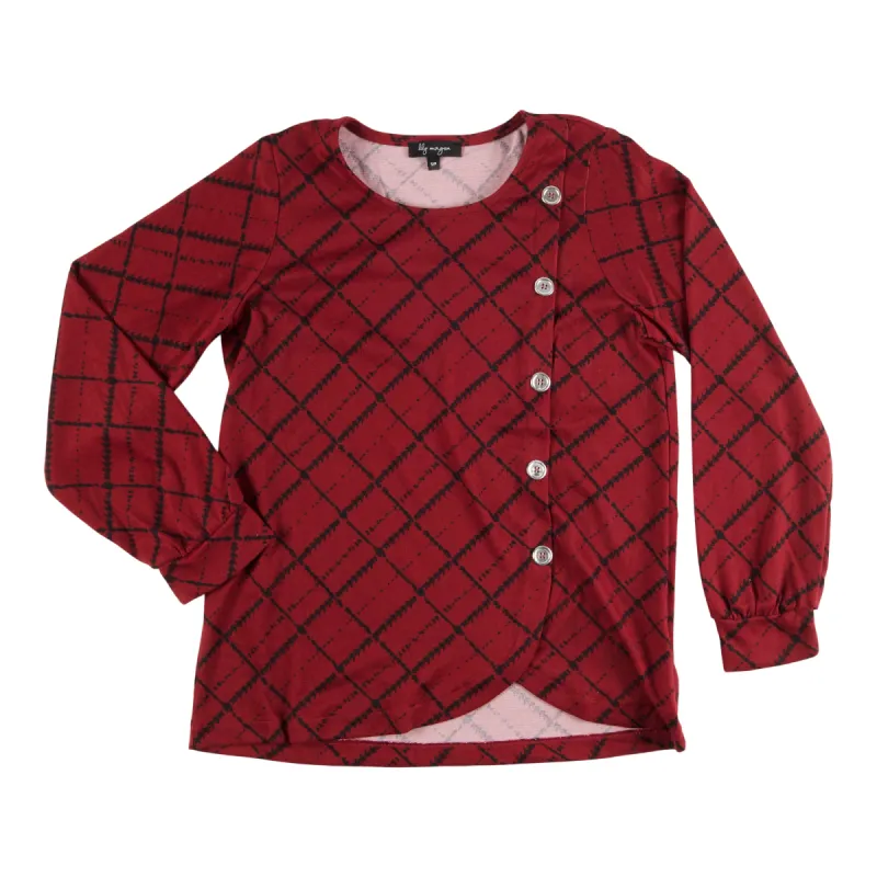 lily morgan Women's  Modern Chic Long Sleeve Printed Top with Side Button Detailing, Dark Purple sold by Giant Tiger