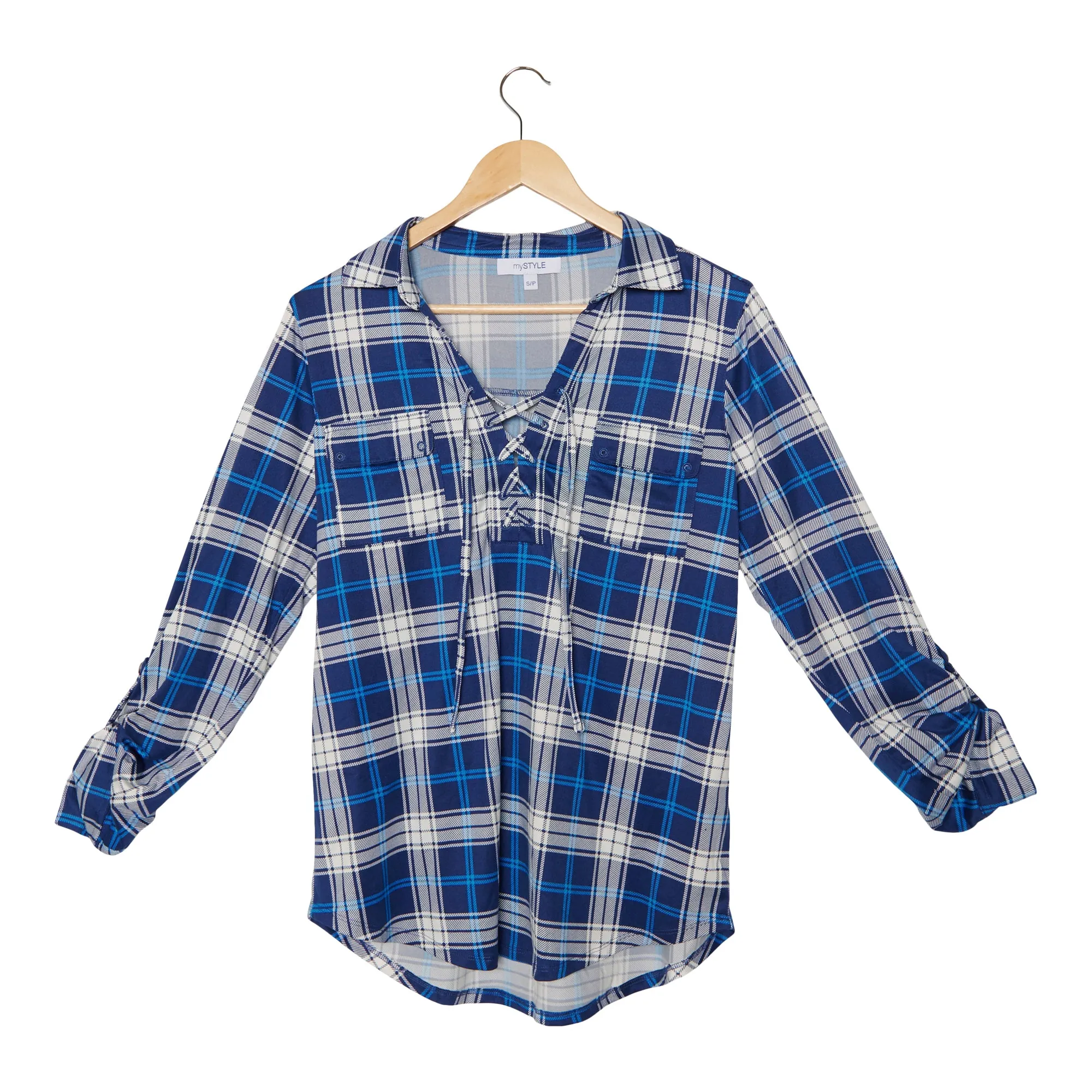 mySTYLE Women's Plaid Lace-Up Top sold by Giant Tiger product image thumbnail 3