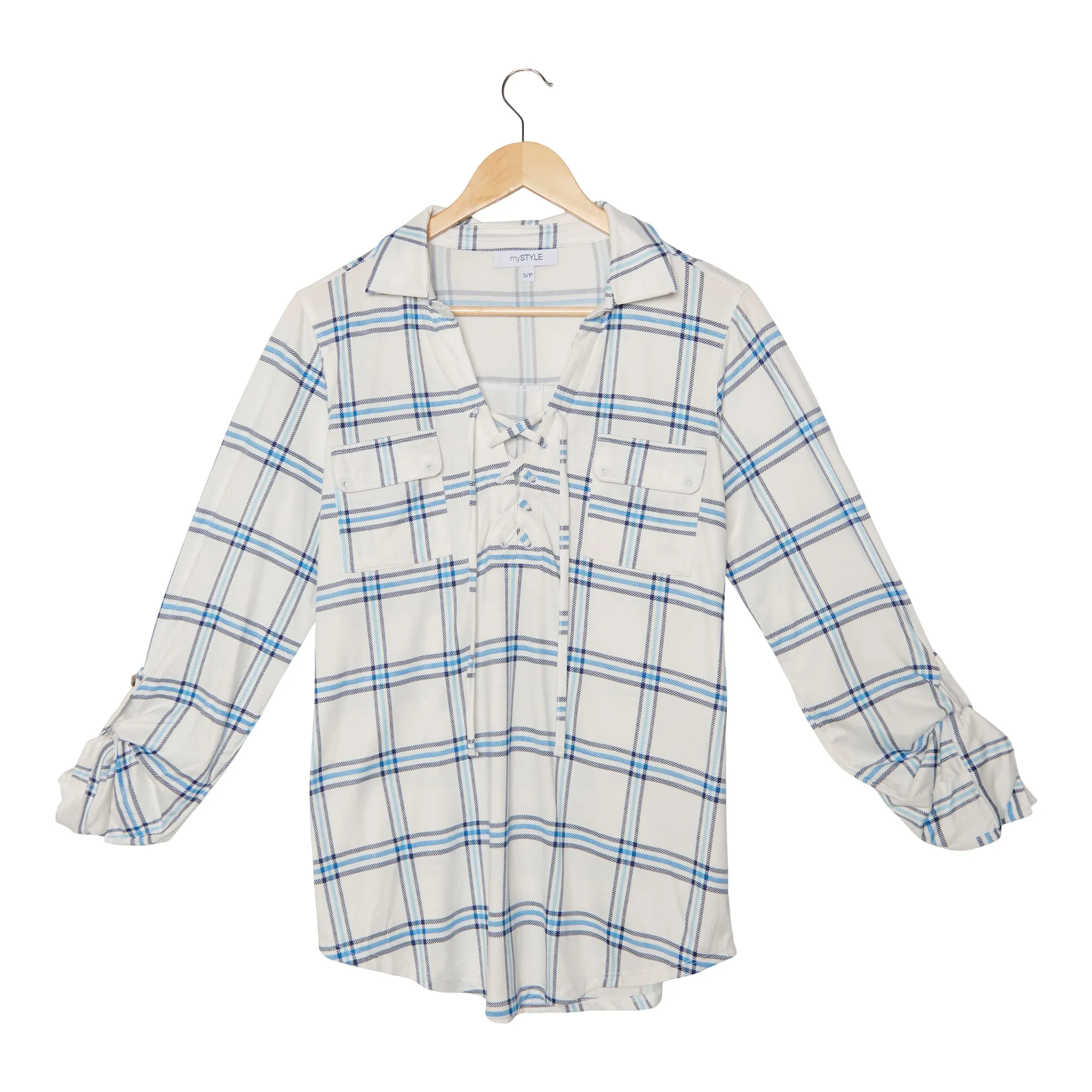 mySTYLE Women's Plaid Lace-Up Top sold by Giant Tiger
