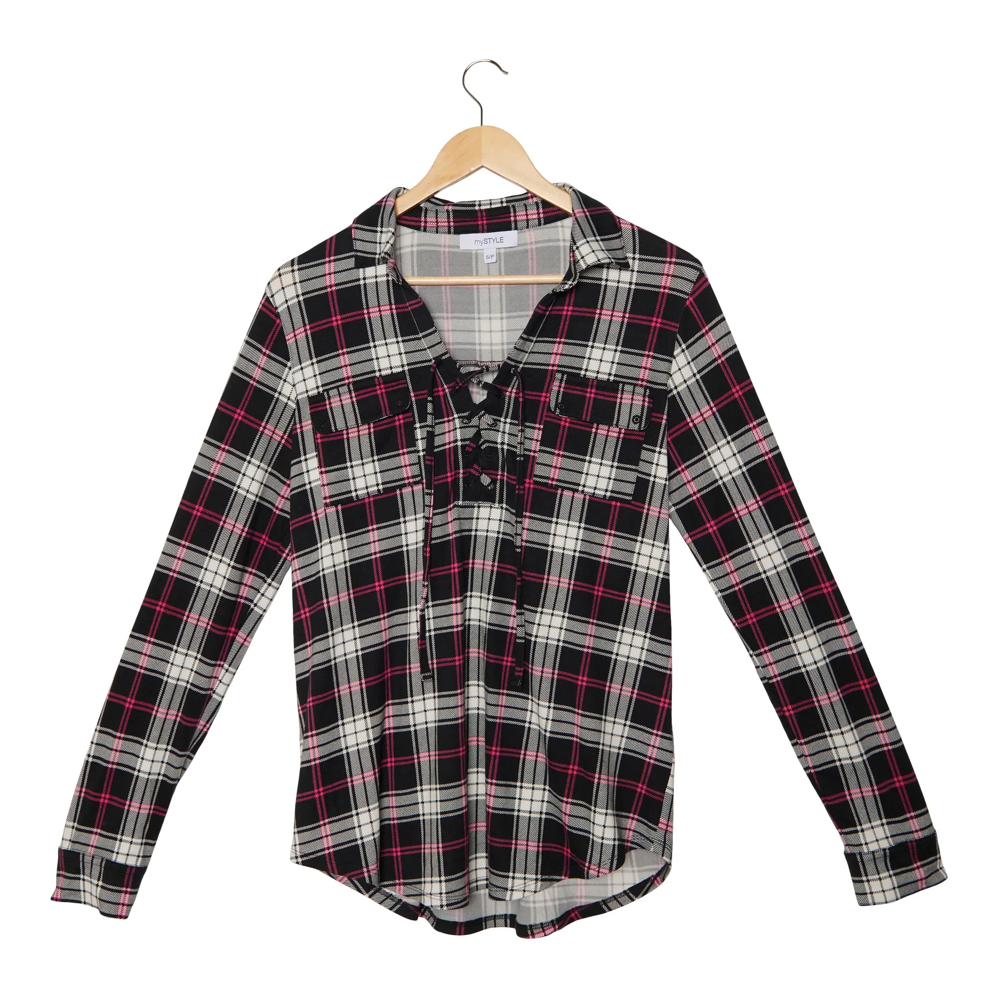 mySTYLE Women's Plaid Lace-Up Top sold by Giant Tiger product image thumbnail 2