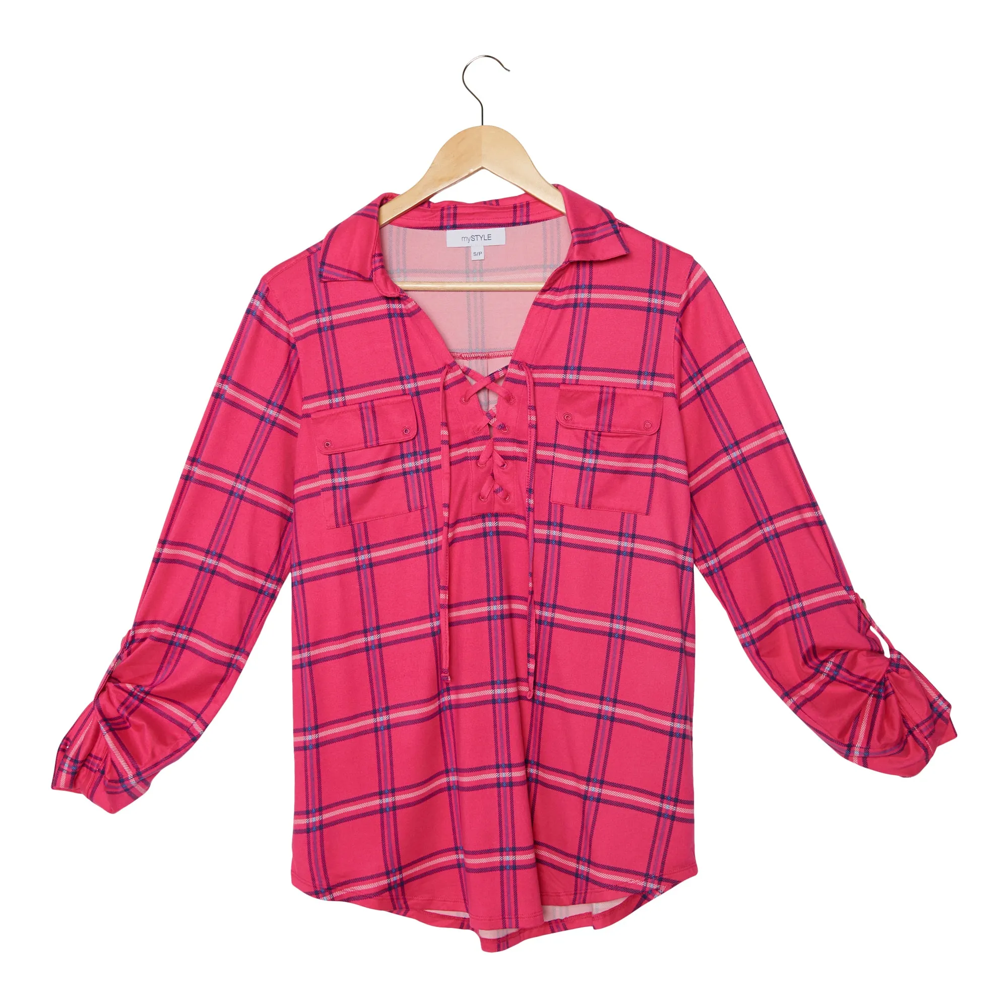 mySTYLE Women's Plaid Lace-Up Top sold by Giant Tiger product image thumbnail 4