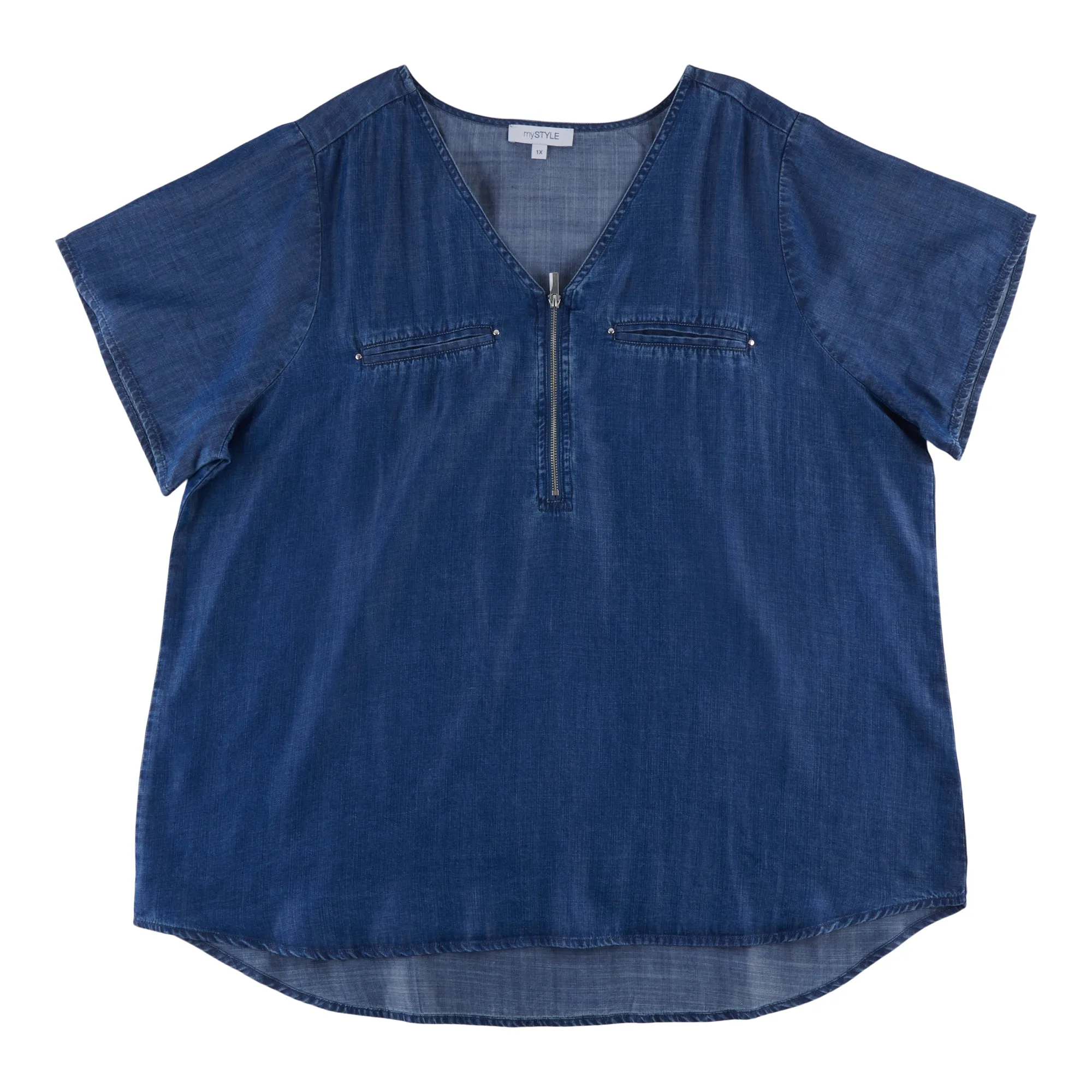 mySTYLE Women's Plus V-Neck Zip Denim Shirt sold by Giant Tiger product image thumbnail 2