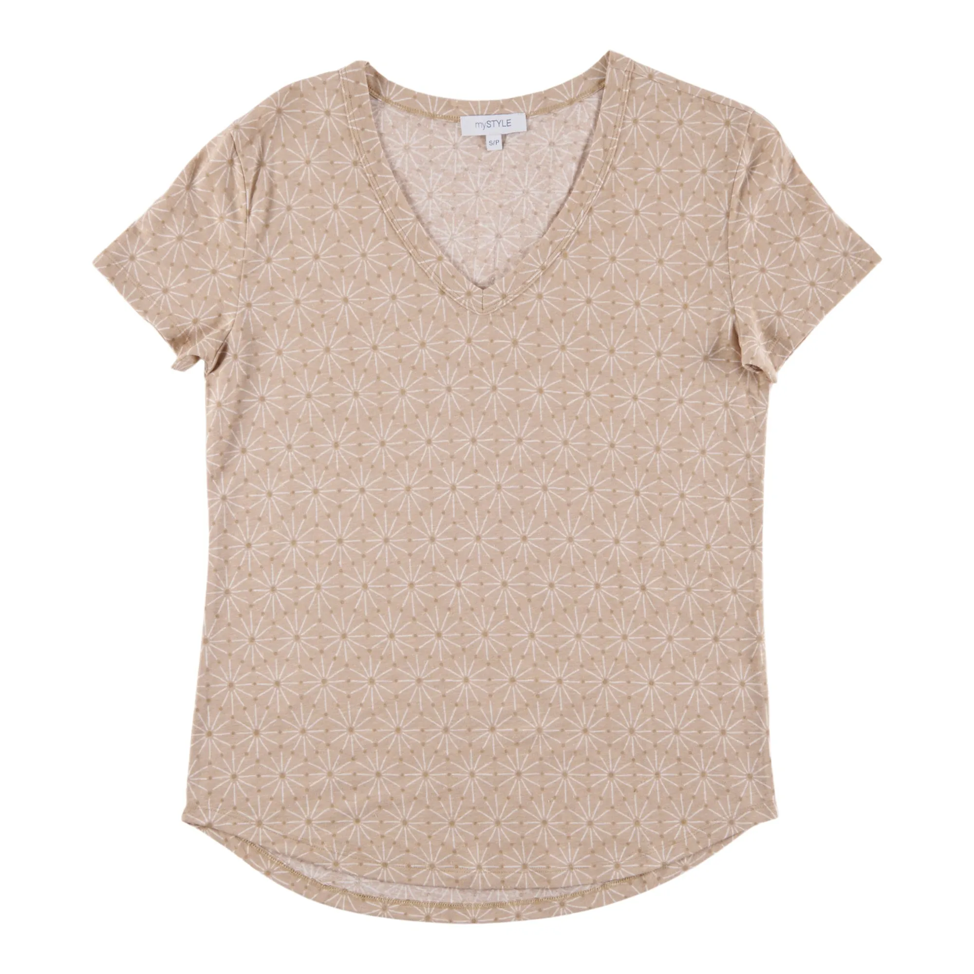 mySTYLE Women's Festival Printed V-Neck Linen Blend T-Shirt sold by Giant Tiger