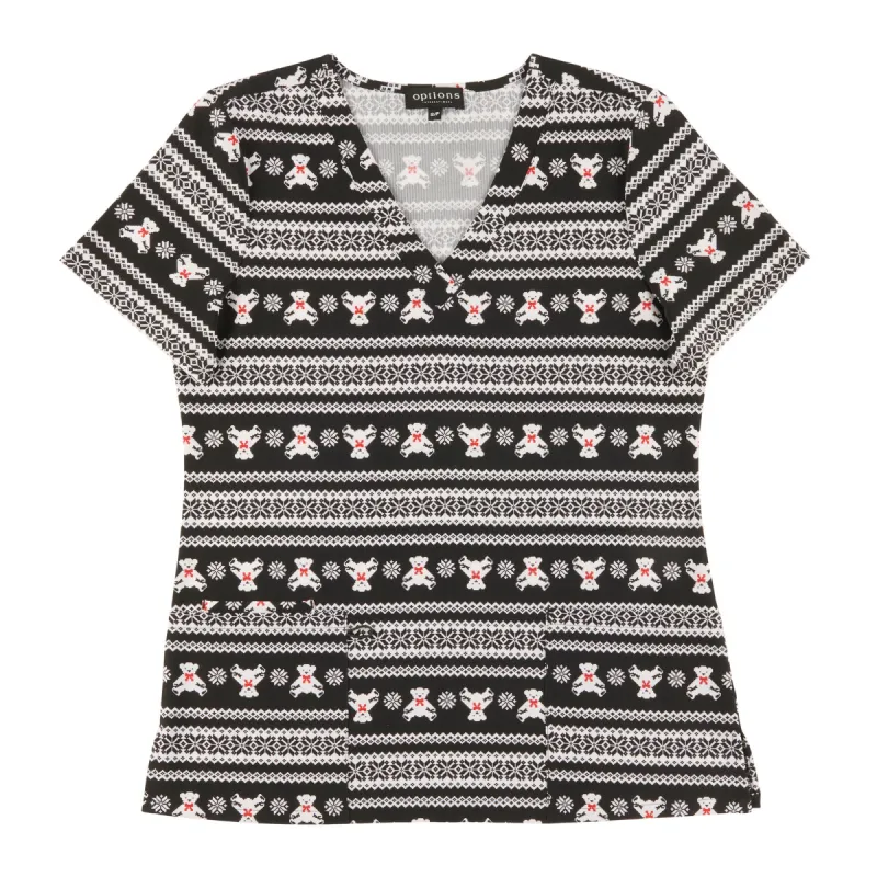 Options Women's Scrub Top with Fair Isle Print, Black made by Giant Tiger
