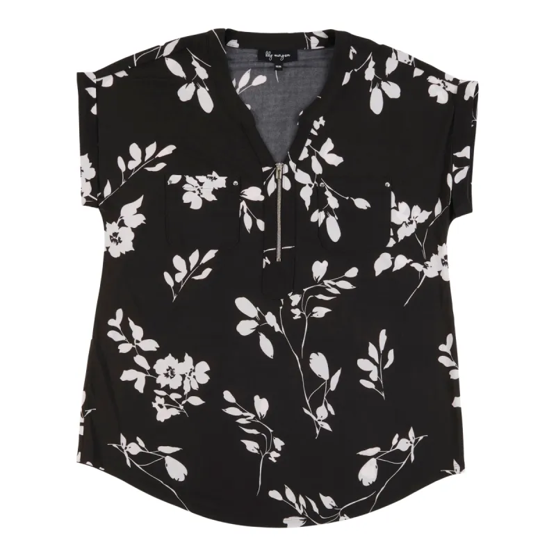 lily morgan Women's Simply Chic Printed 1/4 Zip Front Top made by Giant Tiger