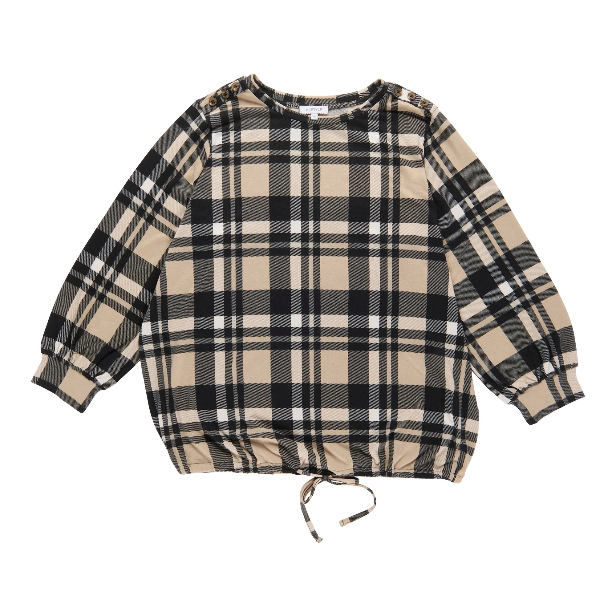 mySTYLE Women's Plus Long Sleeve Hacci Top with Front Tie sold by Giant Tiger