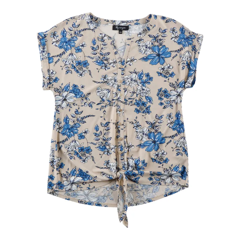 lily morgan Women's All-Over Printed Short Sleeve Blouse with Front Tie sold by Giant Tiger