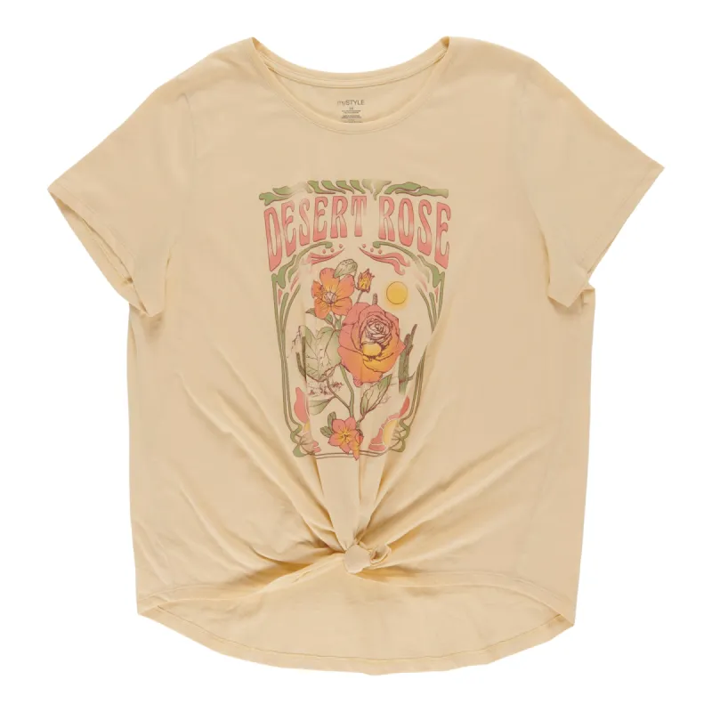 mySTYLE Women's Plus Graphic Front Knot Tee sold by Giant Tiger