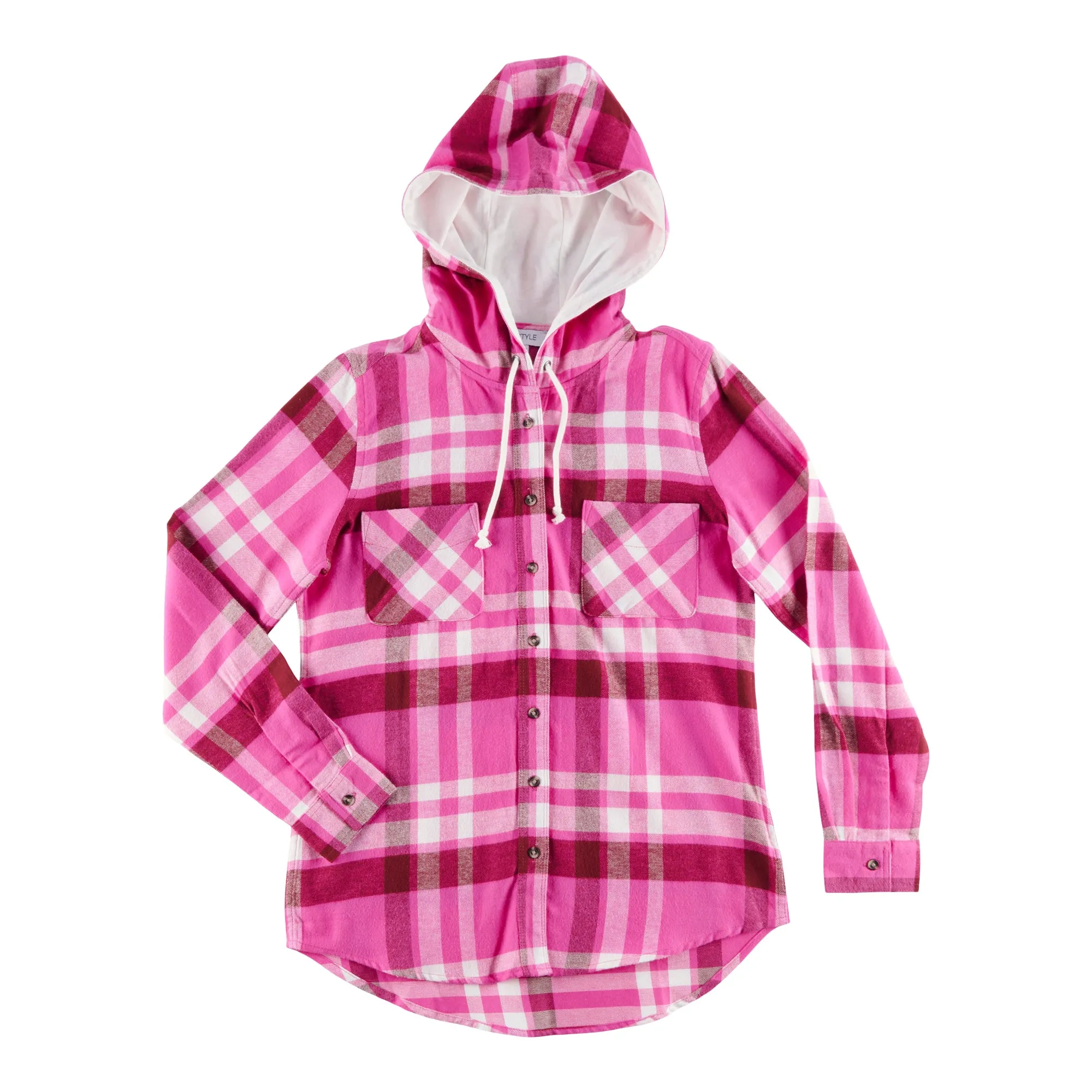 mySTYLE Women's Hooded Flannel Shirt with Button Placket and Dual Chest Pockets sold by Giant Tiger