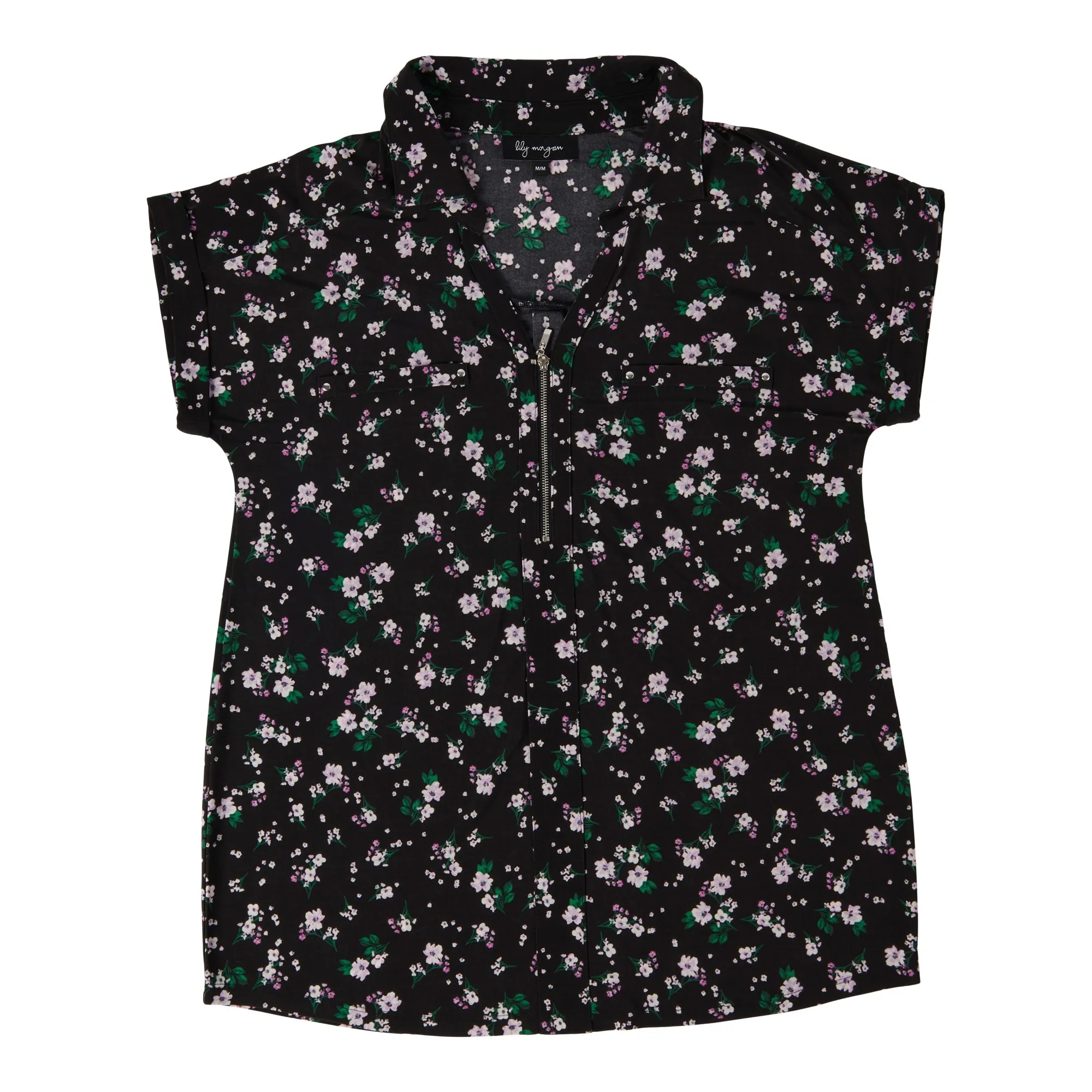 lily morgan Women's Spring Flair Printed Zip Front Top, Black sold by Giant Tiger