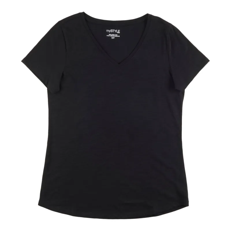 mySTYLE Women's Seasonal Black V-Neck Relaxed Slub T-Shirt sold by Giant Tiger