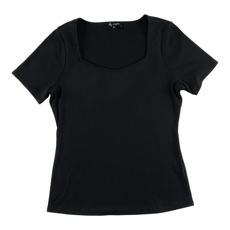 lily morgan Women's Black and White Cap Sleeve Ribbed Top sold by Giant Tiger