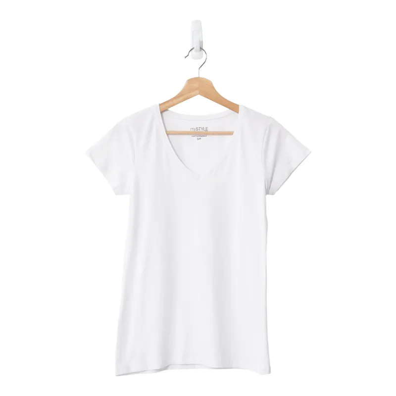 mySTYLE Women's Short Sleeve Stretch V-Neck T-Shirt, White sold by Giant Tiger