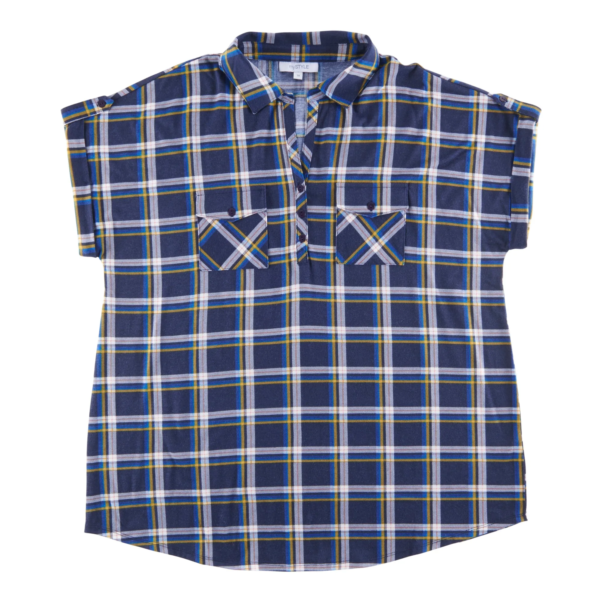 mySTYLE Women's Plus Quest Plaid Cap Sleeve Top sold by Giant Tiger